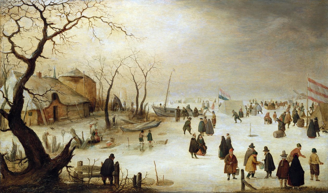 Téli tájkép figurákkal és sátrakkal a jégen alkotó: Hendrick Avercamp