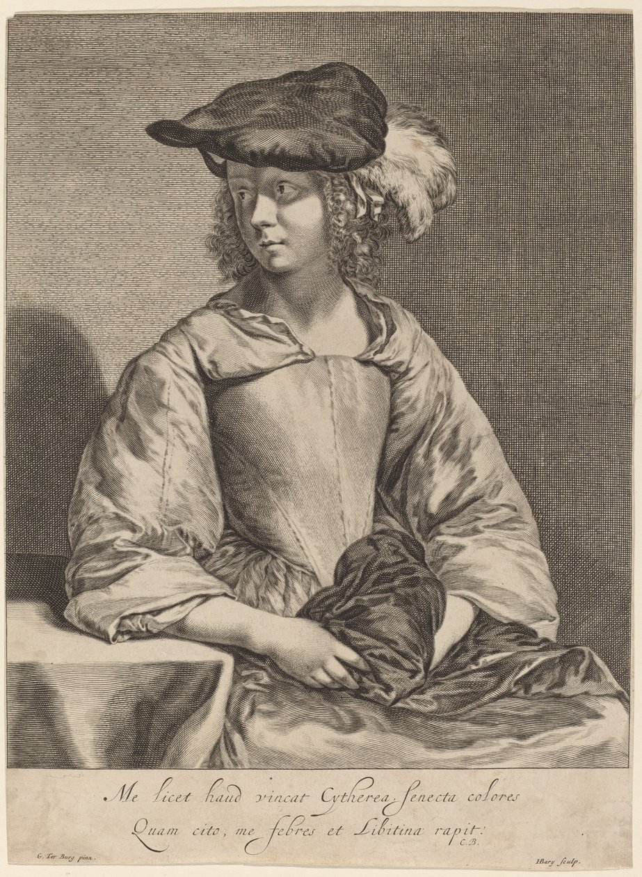 Lány tollas kalapban alkotó: Hendrick Bary after Gerard ter Borch the Younger