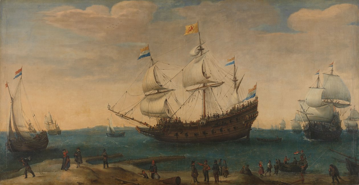 Kelet-indiaiak a tengerparton, 1600-30 körül (olaj, vászon) alkotó: Hendrick Cornelisz Vroom