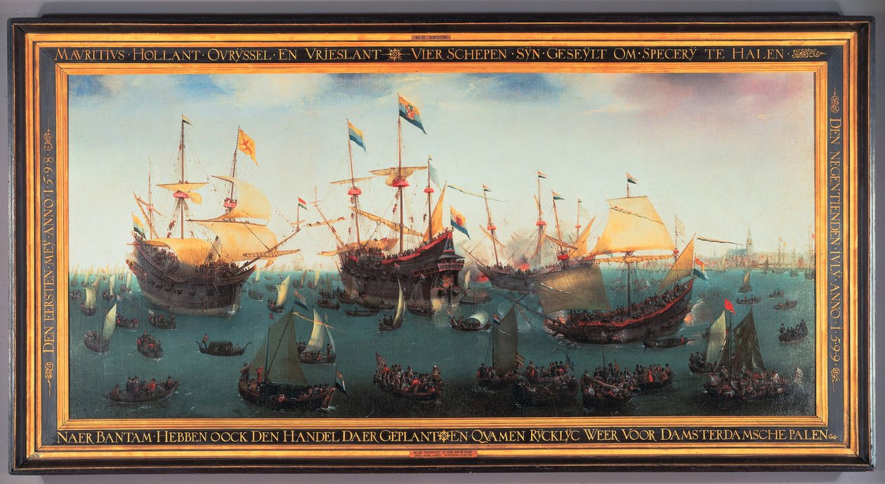 A második kelet-indiai expedíció visszatérése Amszterdamba, 1599. július 19., 1599 alkotó: Hendrick Cornelisz. Vroom