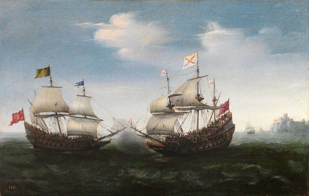 Nyolcvanéves háború – (Quatre Vingts Ans vagy Hollandia lázadása, vagy Koldusok háborúja) Tengerészeti harc Vroom sziklás partja ellen, Hendrick Cornelisz. (1562/3-1640) alkotó: Hendrick Cornelisz. Vroom