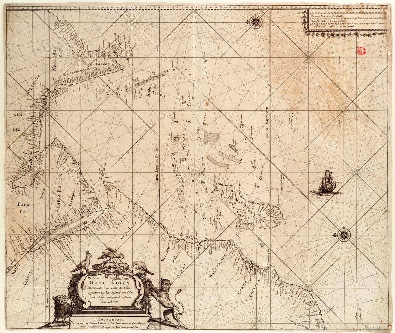 Afrika, India és Srí Lanka térképe, 1680 körül (nyomtatás) alkotó: Hendrick Doncker