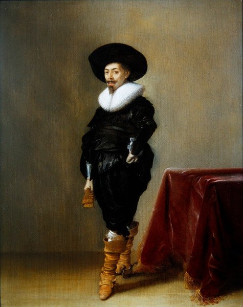 Egy úriember portréja fekete kosztümben, fodros (olaj, panel) alkotó: Hendrick Gerritsz Pot
