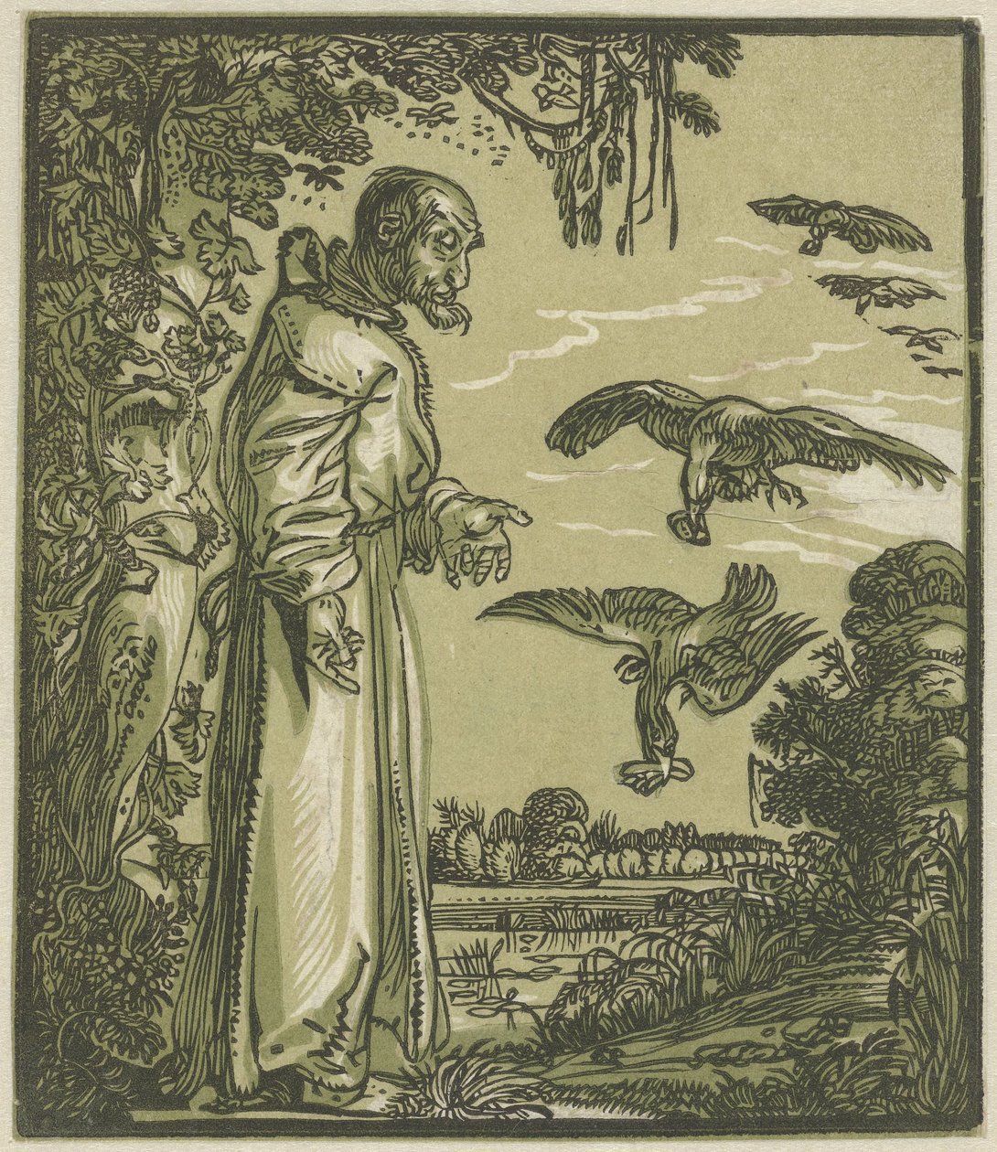 Remete Pál (Illés?), akit hollók táplálnak alkotó: Hendrick Goltzius (attributed to)