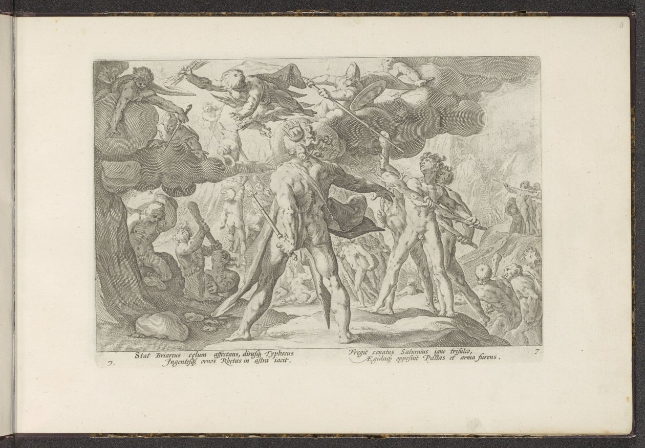 Az óriások támadása az istenek világa ellen Ovidius metamorfózisai (sorozat címe) P. Ovidius Naso újraalkotásai (sorozat címe) alkotó: Hendrick Goltzius (workshop of)