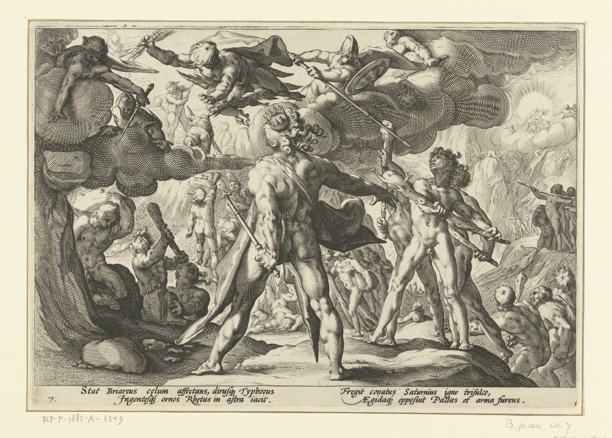 Az óriások támadása az istenek világa ellen Ovidius metamorfózisai (sorozat címe) alkotó: Hendrick Goltzius (workshop of)