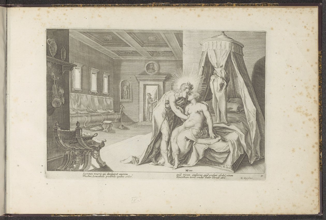 Apolló elcsábítja Leucotheát Ovidius metamorfózisai (sorozat címe) P. Ovidius Naso újraalkotásai (sorozat címe) alkotó: Hendrick Goltzius (workshop of)