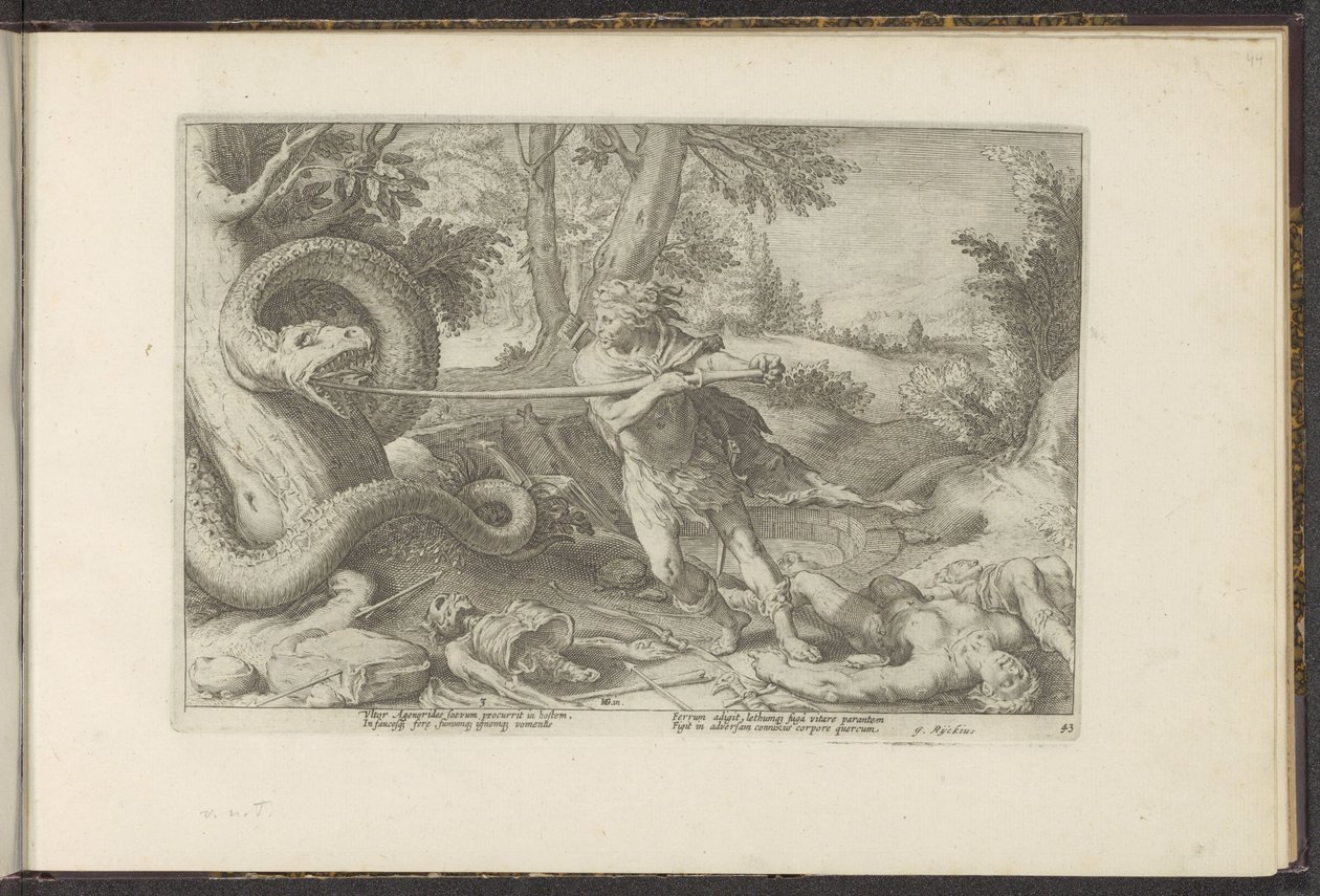 Kadmus megöli a sárkányt Ovidius metamorfózisai (sorozat címe) P. Ovidius Naso újraalkotásai (sorozat címe) alkotó: Hendrick Goltzius (workshop of)