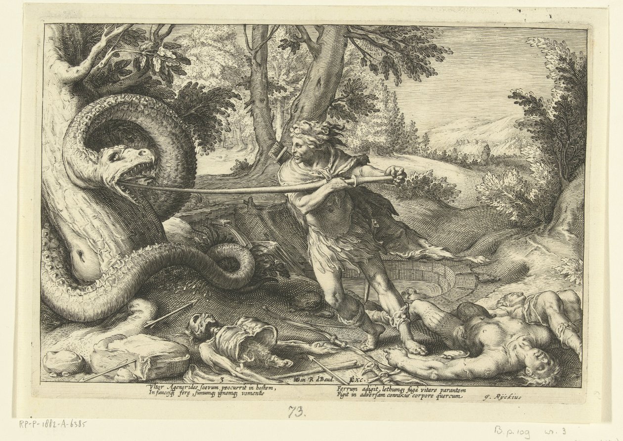 Kadmus megöli a sárkányt Ovidius metamorfózisai (sorozat címe) alkotó: Hendrick Goltzius (workshop of)