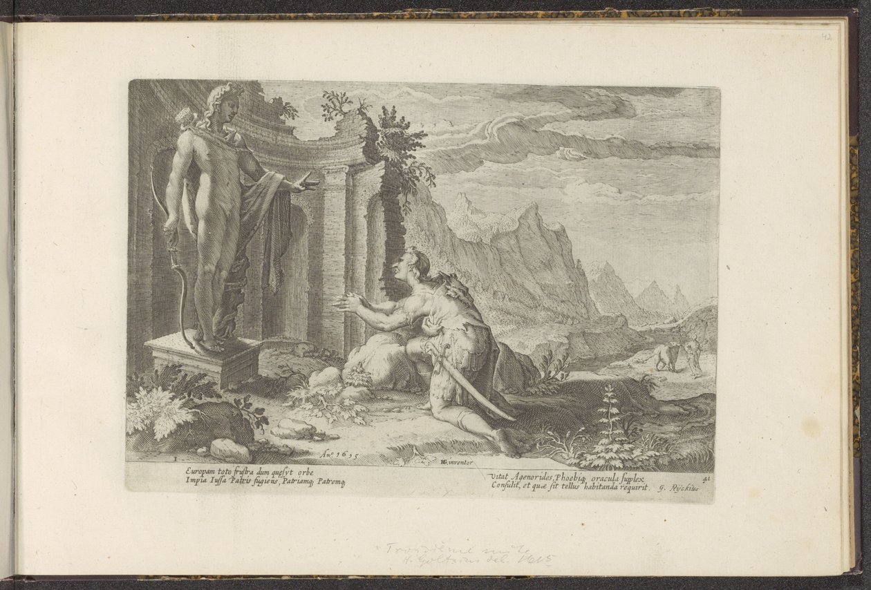 Cadmus megkérdezi Delphi jósát, mit tegyen most, hogy nem találta nővérét, Európát Ovidius metamorfózisai (sorozat címe) P. Ovidius Naso újraalkotásai (sorozat címe) alkotó: Hendrick Goltzius (workshop of)