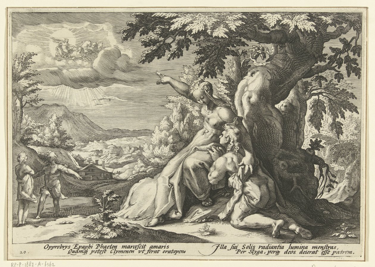 Clymene kinevezi Phaethont az apjának, a napistennek Ovidius metamorfózisai (sorozat címe) alkotó: Hendrick Goltzius (workshop of)