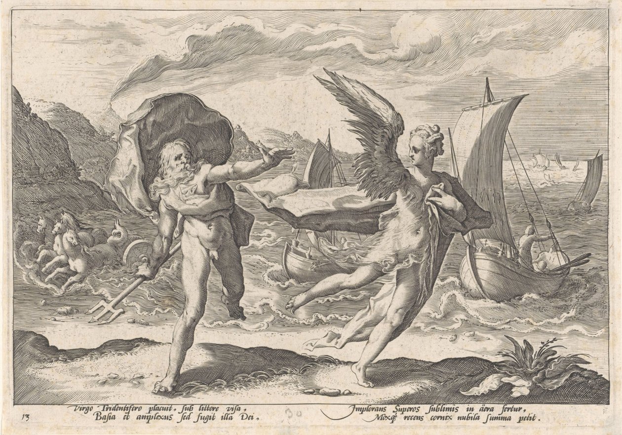 Coronis varjúvá változik Ovidius metamorfózisai (sorozat címe) alkotó: Hendrick Goltzius (workshop of)