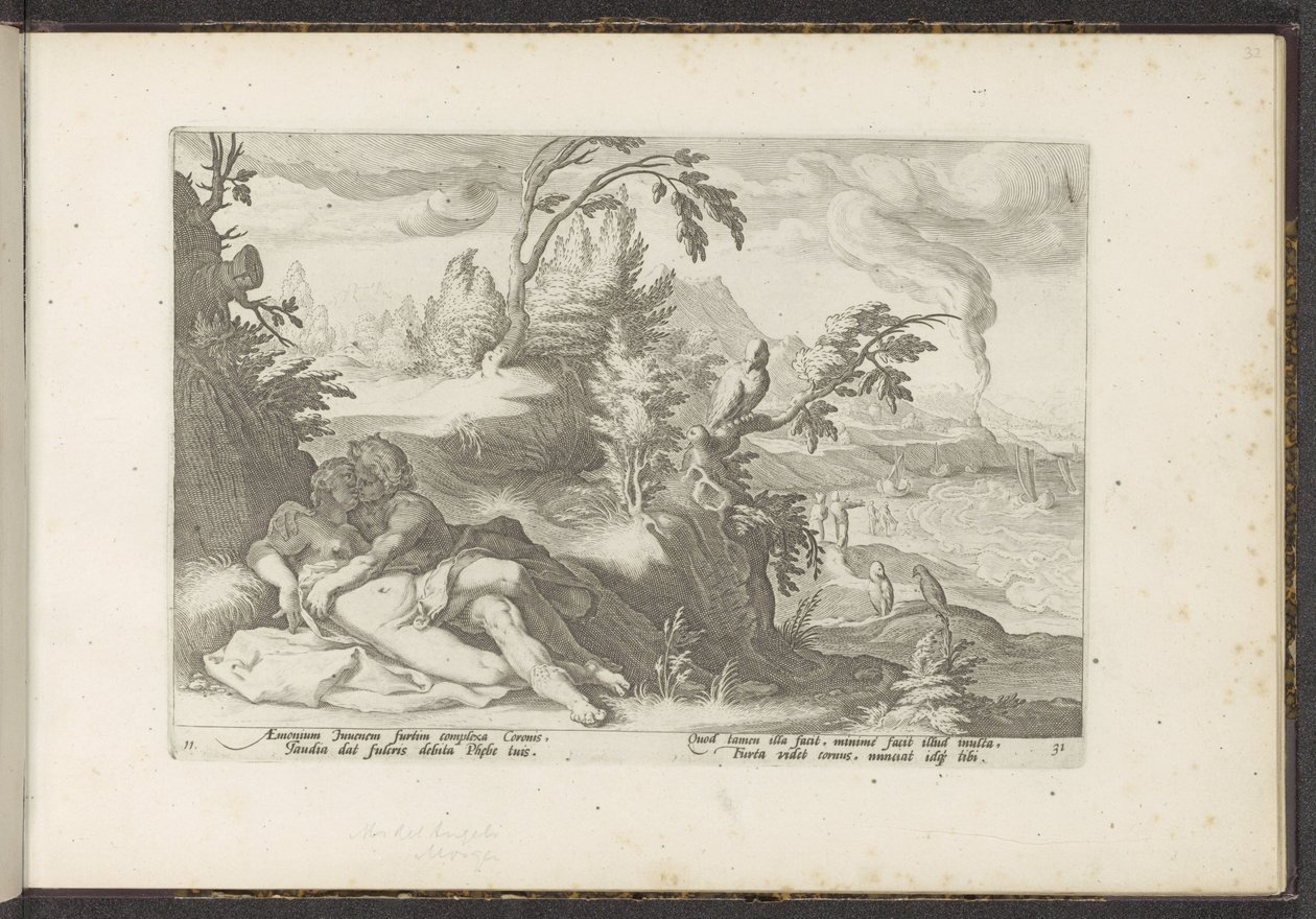 Corvus elkapja a lányt, Coronist Ovidius metamorfózisai (sorozat címe) P. Ovidius Naso újraalkotásai (sorozat címe) alkotó: Hendrick Goltzius (workshop of)