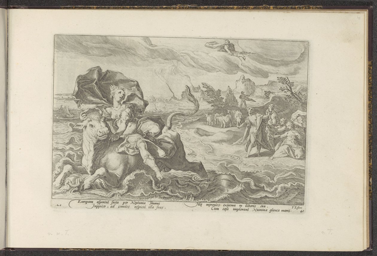Európa elrablása Ovidius metamorfózisai (sorozat címe) P. Ovidius Naso újraalkotásai (sorozat címe) alkotó: Hendrick Goltzius (workshop of)