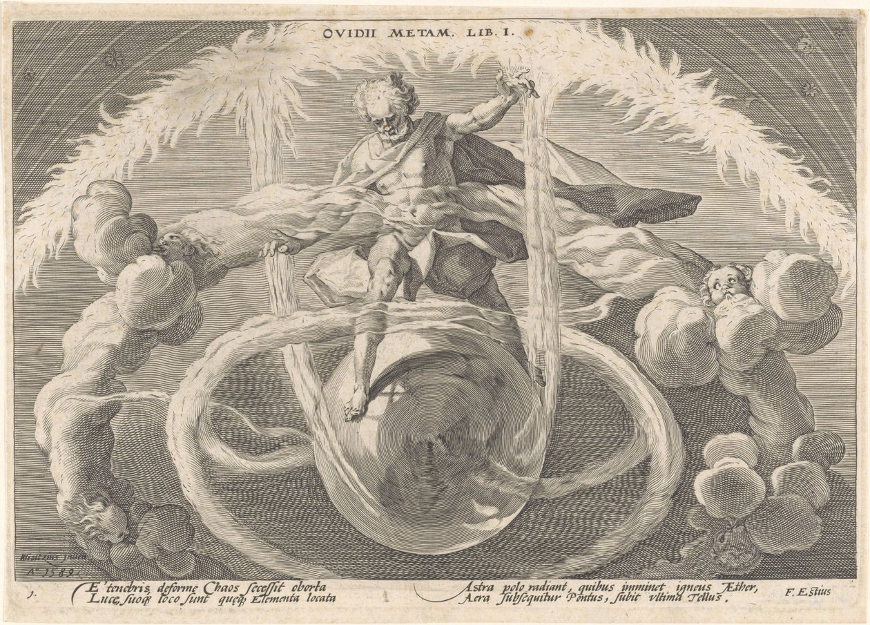 A négy elem megteremtése Ovidius metamorfózisai (sorozat címe) alkotó: Hendrick Goltzius (workshop of)