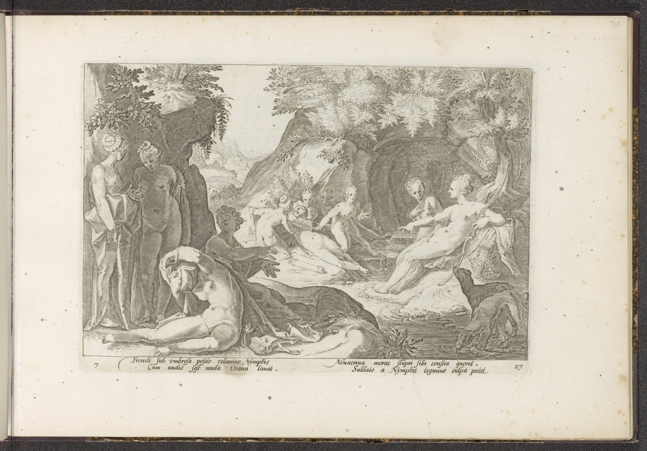 Diana felfedezi Callisto terhességét Ovidius metamorfózisai (sorozat címe) P. Ovidius Naso újraalkotásai (sorozat címe) alkotó: Hendrick Goltzius (workshop of)