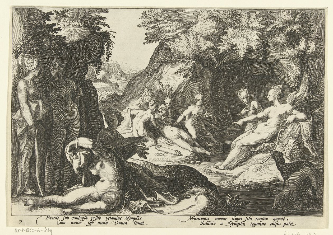 Diana felfedezi Callisto terhességét Ovidius metamorfózisai (sorozat címe) alkotó: Hendrick Goltzius (workshop of)