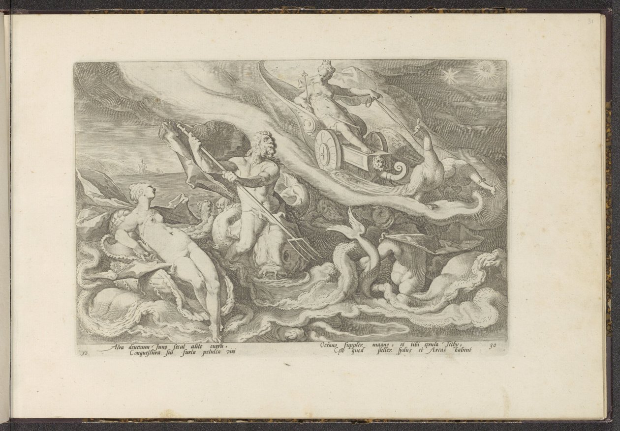 Juno panaszkodik Thetisnek és Oceanusnak Ovidius metamorfózisai (sorozat címe) P. Ovidius Naso újraalkotásai (sorozat címe) alkotó: Hendrick Goltzius (workshop of)