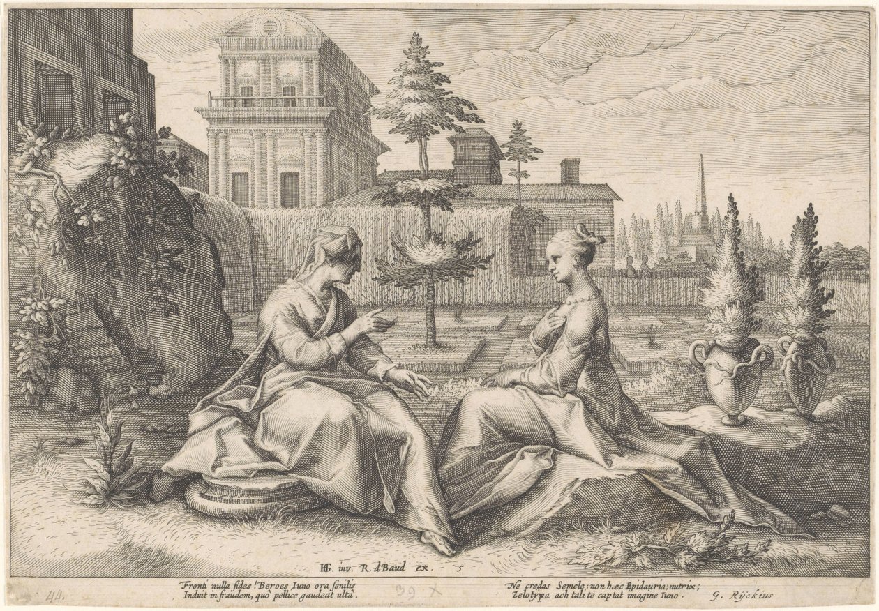 Juno Beroe képében közeledik Semeléhez Ovidius metamorfózisai (sorozat címe) alkotó: Hendrick Goltzius (workshop of)