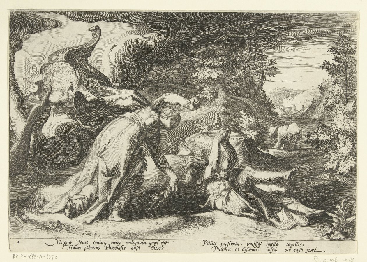 Juno Callistót medvévé változtatja Ovidius metamorfózisai (sorozat címe) alkotó: Hendrick Goltzius (workshop of)