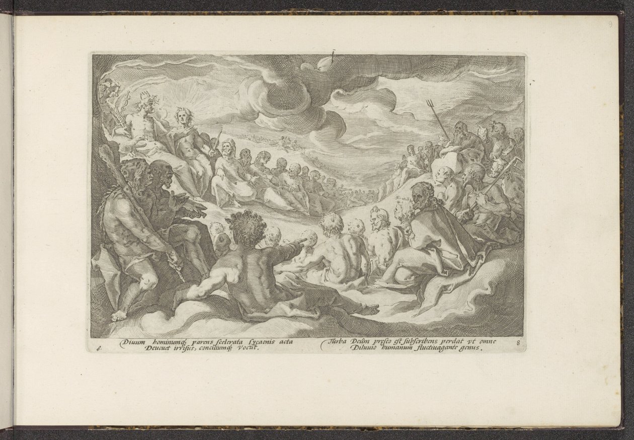 Jupiter megidézi az olümposzi isteneket Ovidius metamorfózisai (sorozat címe) P. Ovidius Naso újraalkotásai (sorozat címe) alkotó: Hendrick Goltzius (workshop of)