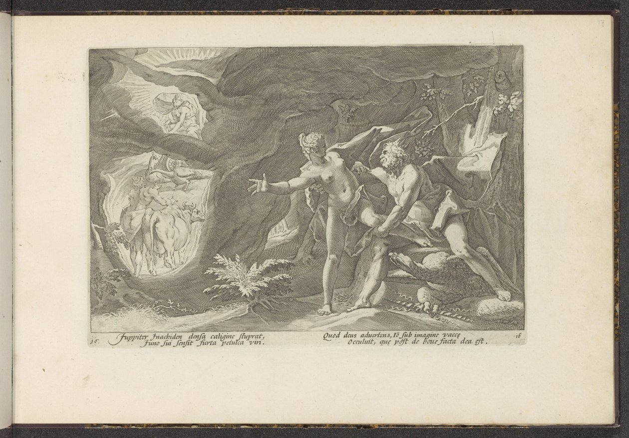 A Jupiter megtámadja Iót Ovidius metamorfózisai (sorozat címe) P. Ovidius Naso újraalkotásai (sorozat címe) alkotó: Hendrick Goltzius (workshop of)