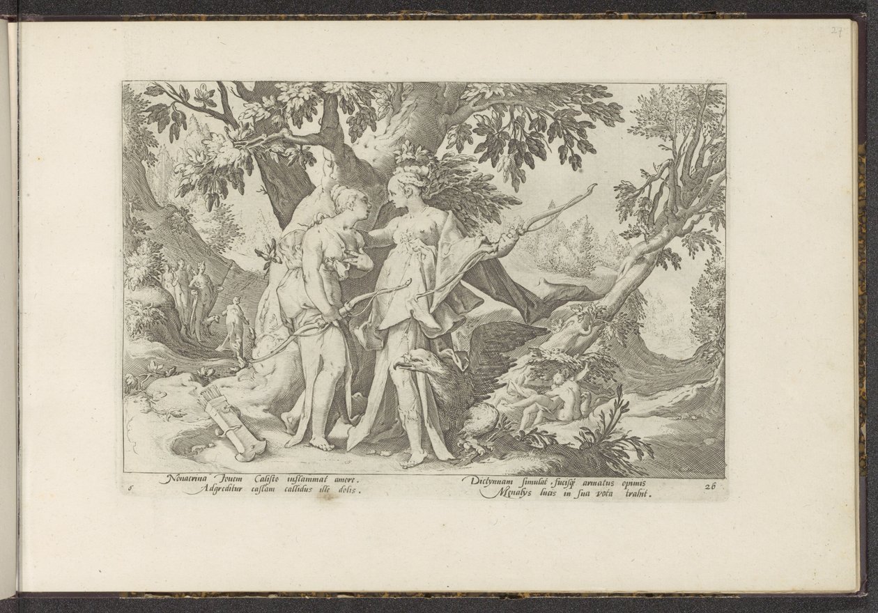 A Jupiter Diana képében csábítja el Callistót Ovidius metamorfózisai (sorozat címe) P. Ovidius Naso újraalkotásai (sorozat címe) alkotó: Hendrick Goltzius (workshop of)