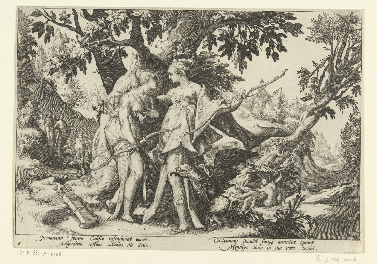 A Jupiter Diana képében csábítja el Callistót Ovidius metamorfózisai (sorozat címe) alkotó: Hendrick Goltzius (workshop of)
