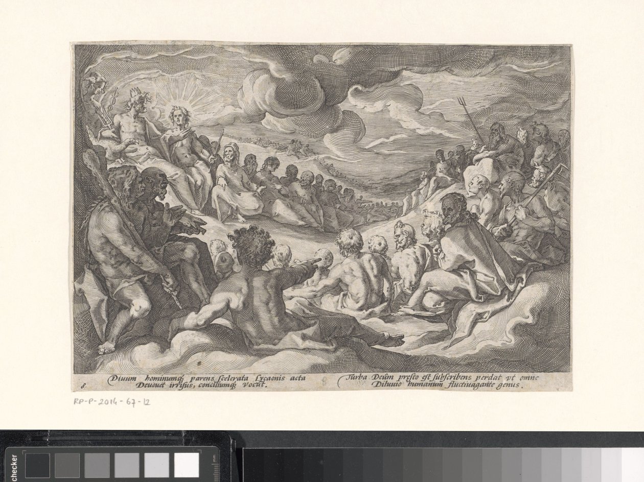 Jupiter az olimpiai istenektől kér tanácsot Ovidius metamorfózisai (sorozat címe) alkotó: Hendrick Goltzius (workshop of)
