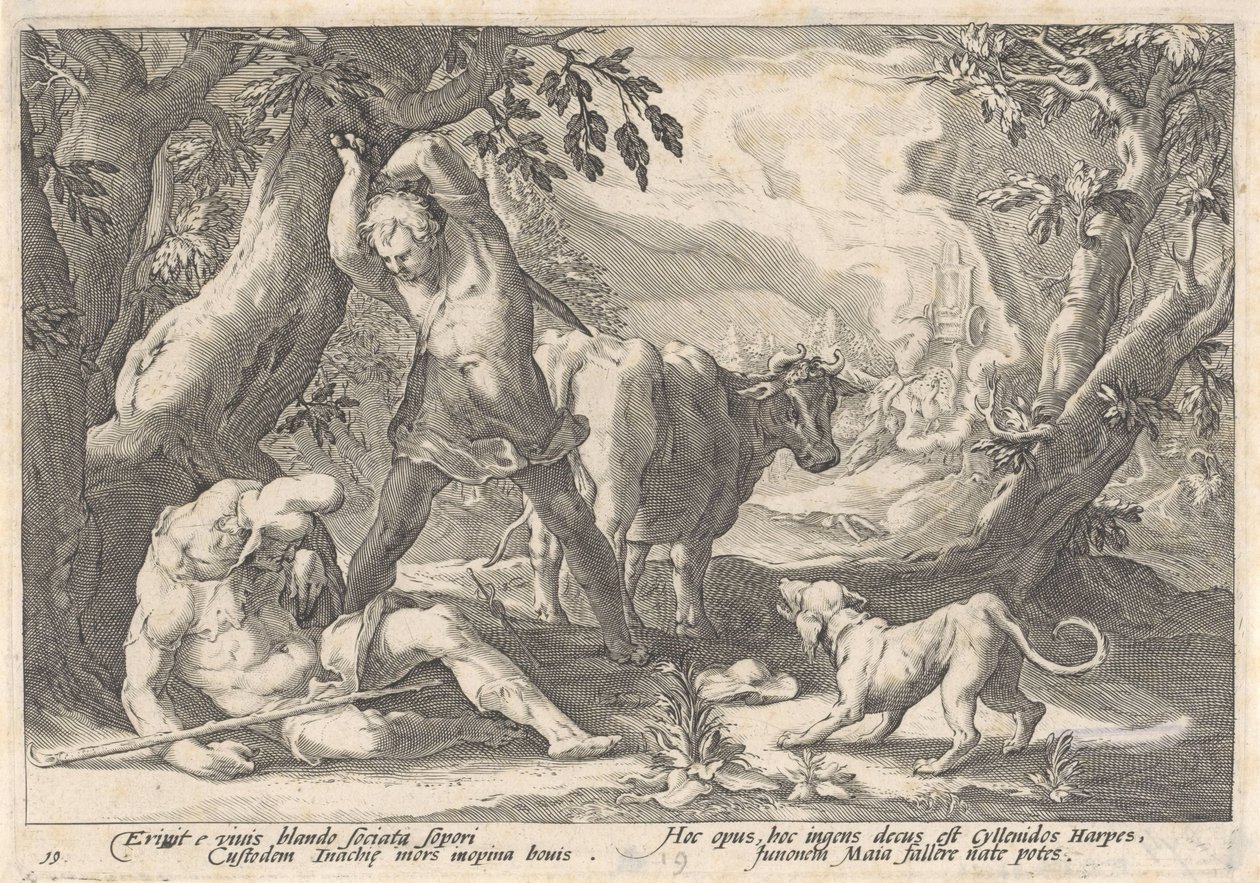 Merkúr megöli Argust Ovidius metamorfózisai (sorozat címe) alkotó: Hendrick Goltzius (workshop of)