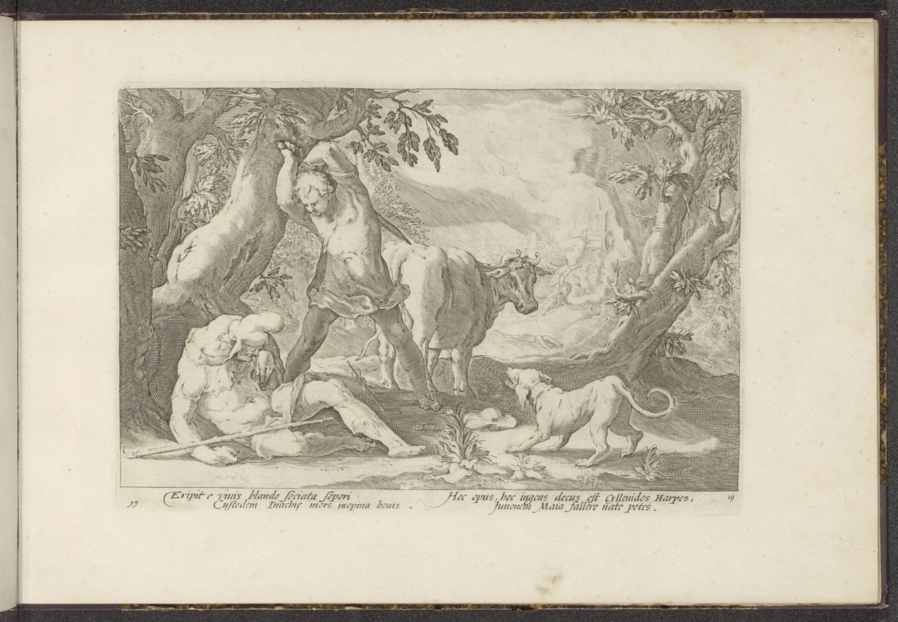 Mercurius doodt Argus Ovidius metamorfózisai (sorozat címe) A Herescheppingen van P. Ovidius Naso (sorozat címe) alkotó: Hendrick Goltzius (workshop of)