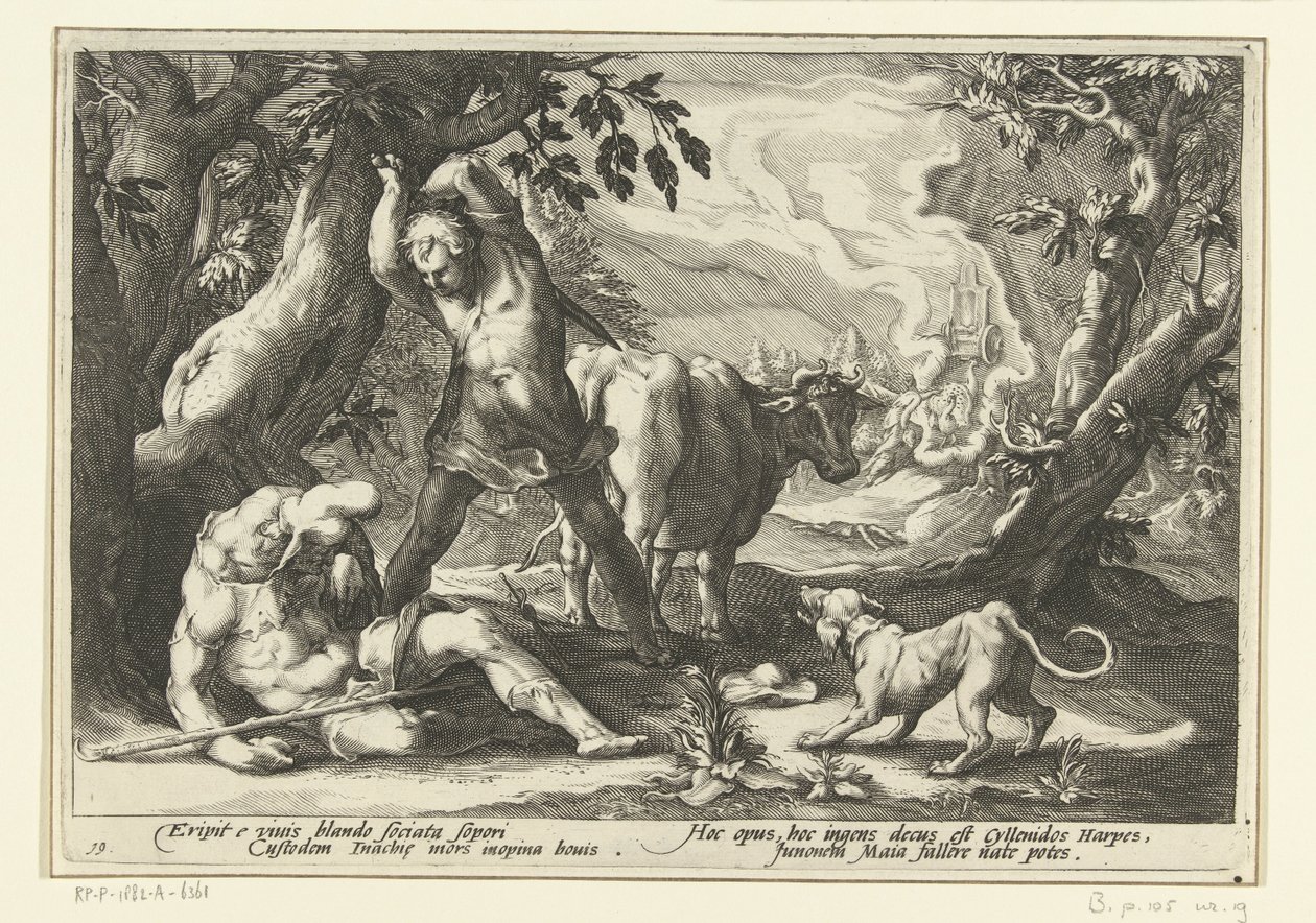Mercurius doodt Argus Ovidius metamorfózisai (sorozat címe) alkotó: Hendrick Goltzius (workshop of)