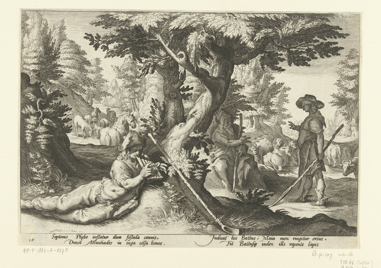 Mercury és Battus Ovidius Metamorfosen (sorozat címe) alkotó: Hendrick Goltzius (workshop of)