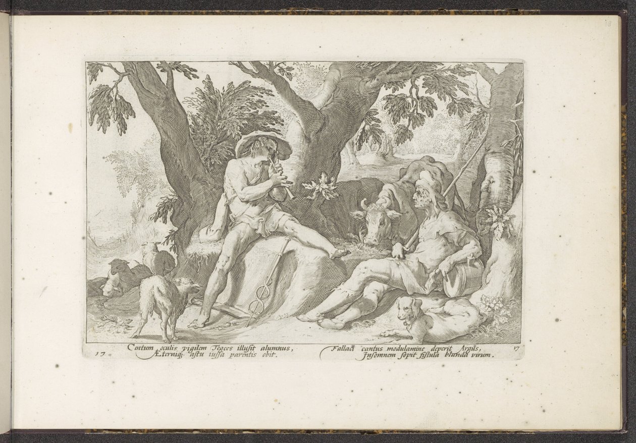Mercury furulyázik Argusnak Ovidius metamorfózisai (sorozat címe) P. Ovidius Naso rekreációi (sorozat címe) alkotó: Hendrick Goltzius (workshop of)