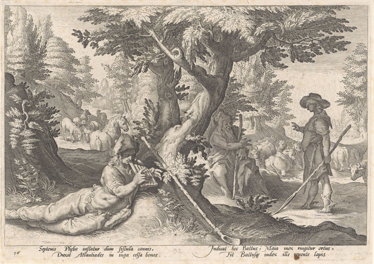 A Merkúr kővé változtatja Battust Ovidius metamorfózisai (sorozat címe) alkotó: Hendrick Goltzius (workshop of)