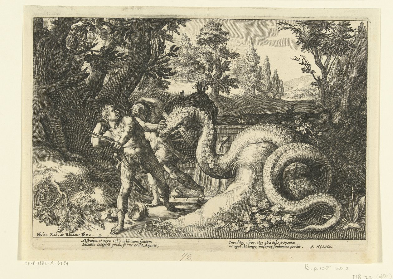 Kadmusz társai, akiket felfalt egy sárkány Ovidius metamorfózisai (sorozat címe) alkotó: Hendrick Goltzius (workshop of)