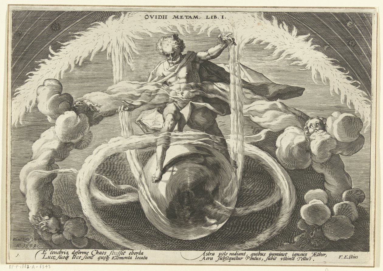 Rend a káoszban A négy elem létrehozása Ovidius metamorfózisai (sorozat címe) alkotó: Hendrick Goltzius (workshop of)