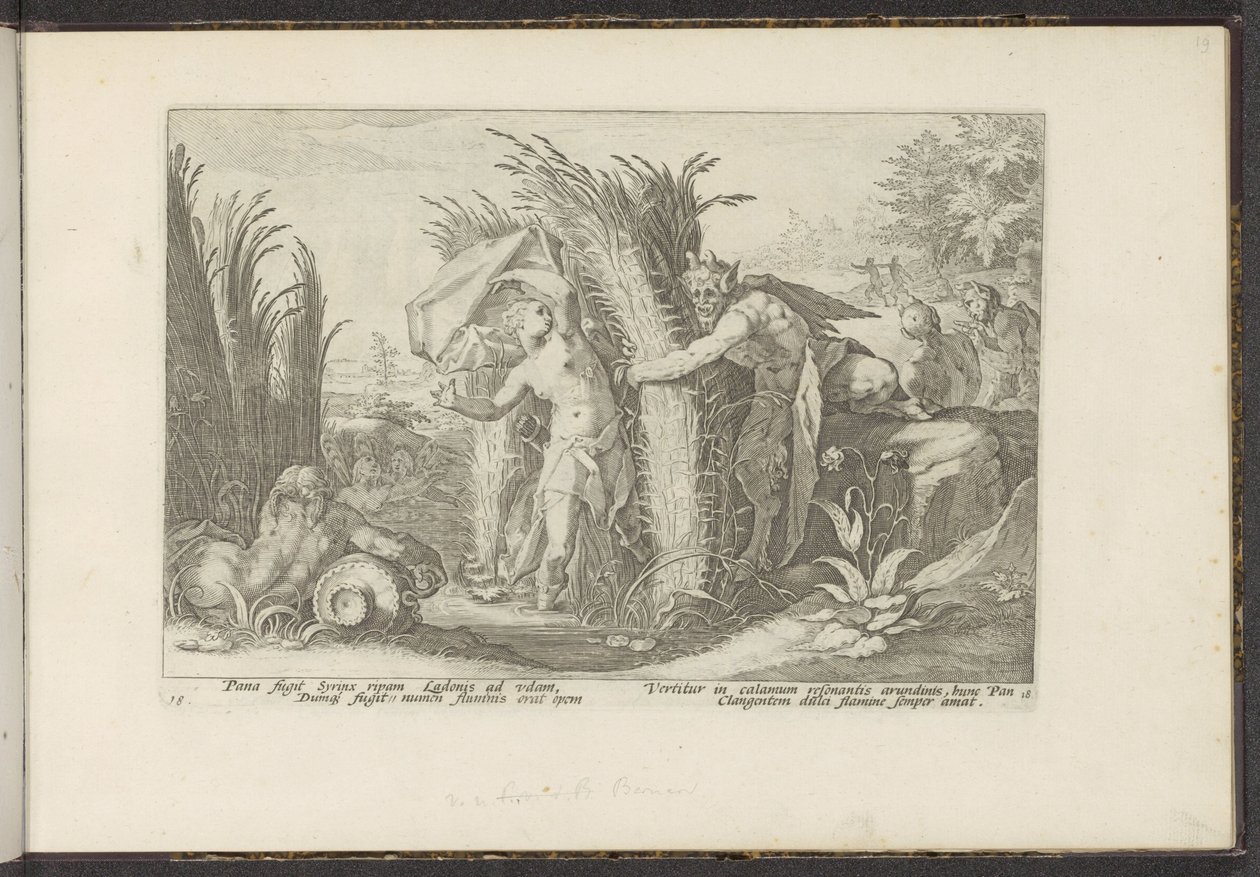 Kenyér és Szirinx Ovidius metamorfózisai (sorozat címe) A Herescheppingen van P. Ovidius Naso (sorozat címe) alkotó: Hendrick Goltzius (workshop of)