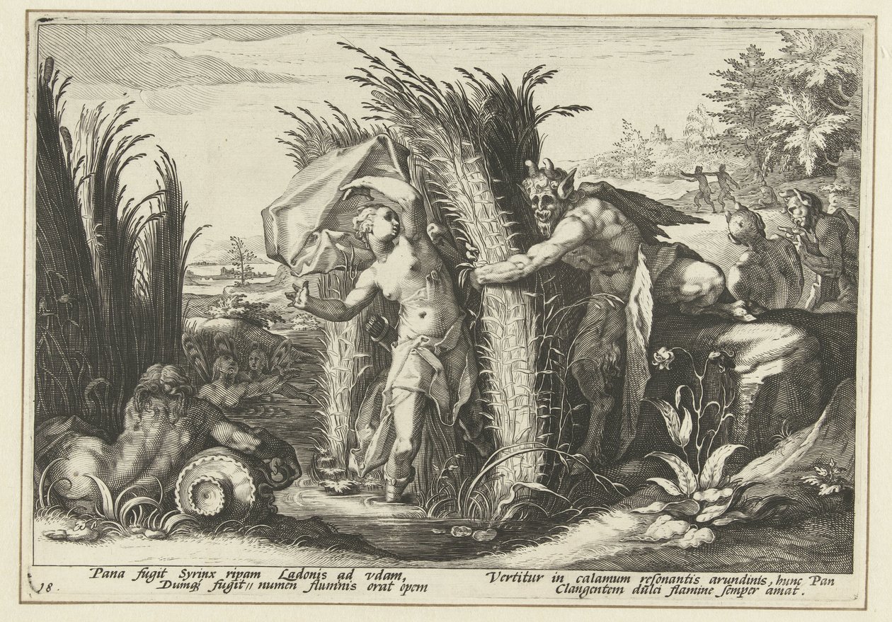 Pan en Syrigs Ovidius metamorfózisai (sorozat címe) alkotó: Hendrick Goltzius (workshop of)