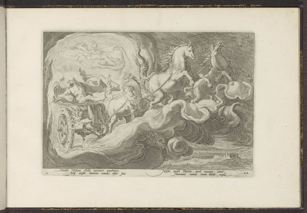 Phaethon apja szekerén ül Ovidius metamorfózisai (sorozat címe) P. Ovidius Naso újraalkotásai (sorozat címe) alkotó: Hendrick Goltzius (workshop of)