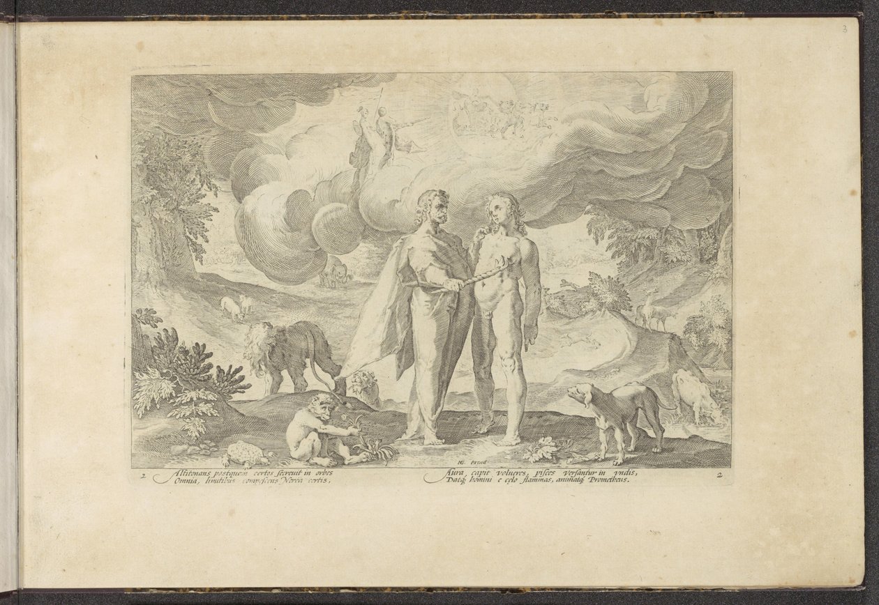 Prométheusz tüzet ad az embernek Ovidius metamorfózisai (sorozat címe) P. Ovidius Naso újraalkotásai (sorozat címe) alkotó: Hendrick Goltzius (workshop of)