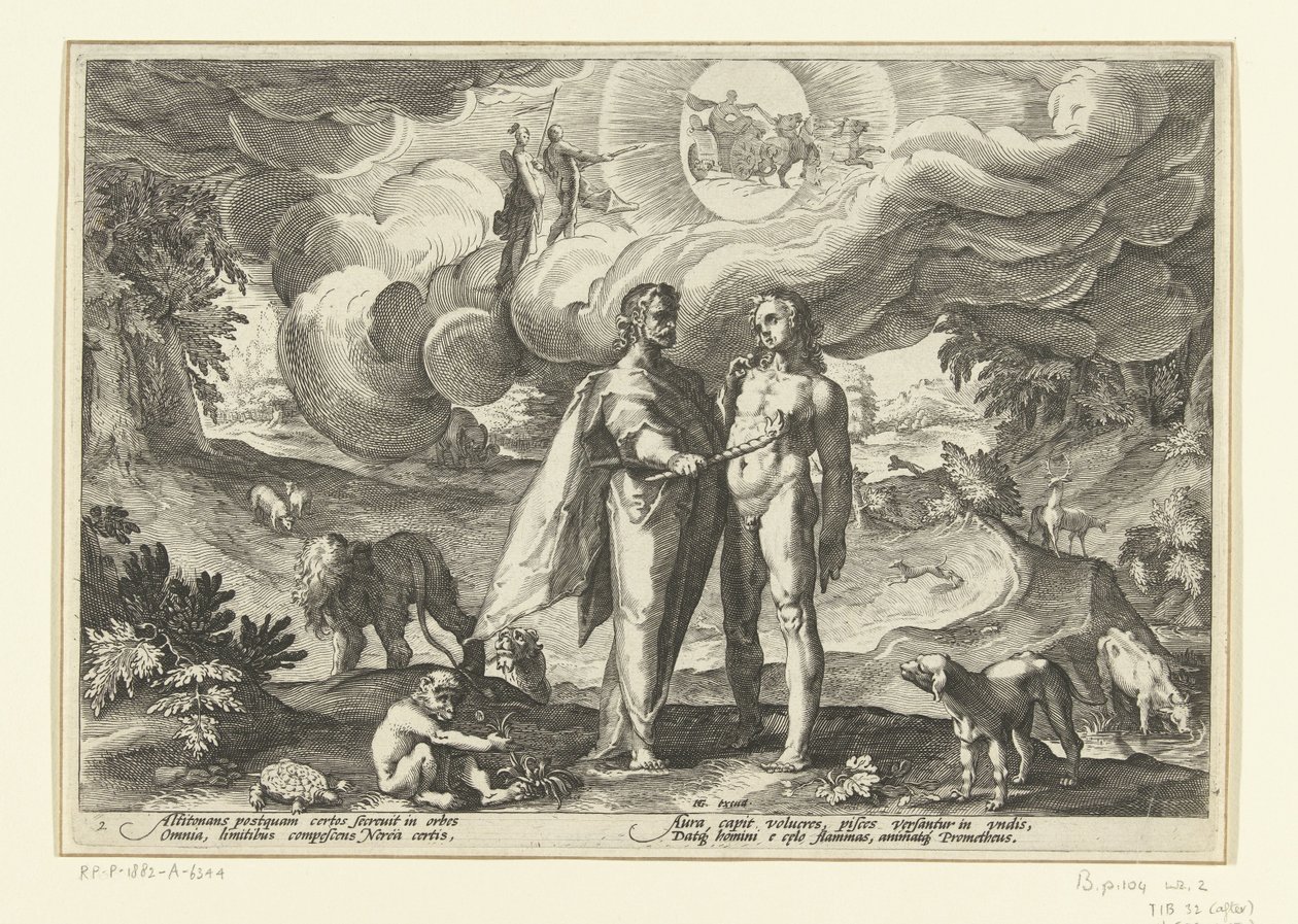 Prométheusz tüzet ad az embernek Ovidius metamorfózisai (sorozat címe) alkotó: Hendrick Goltzius (workshop of)