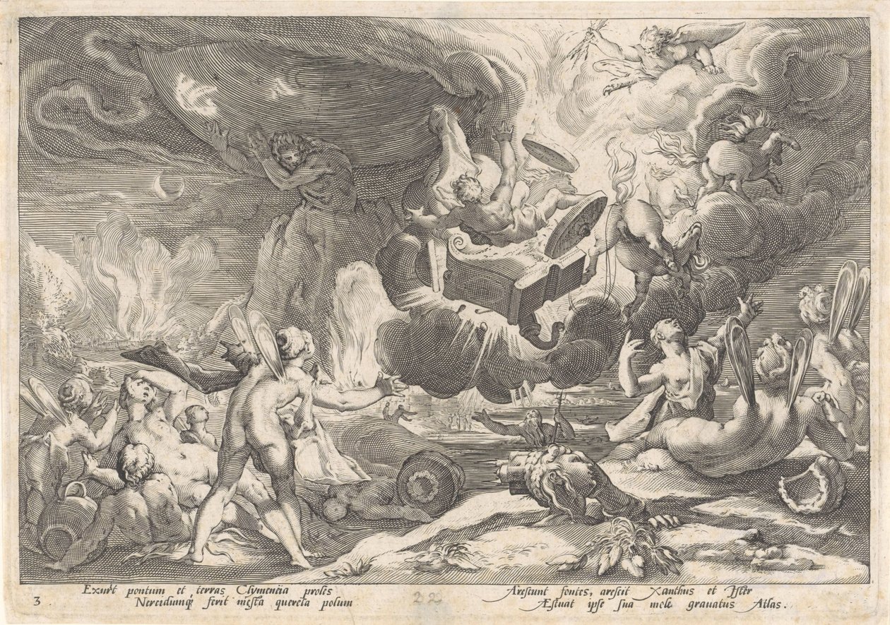 Val van Phaëthon Metamorfosen van Ovidius (sorozat címe) alkotó: Hendrick Goltzius (workshop of)