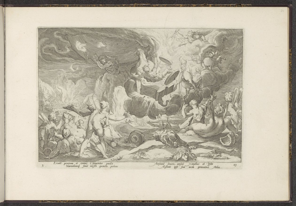 Val van Phaëthon Ovidius metamorfózisai (sorozat címe) A Herescheppingen van P. Ovidius Naso (sorozat címe) alkotó: Hendrick Goltzius (workshop of)