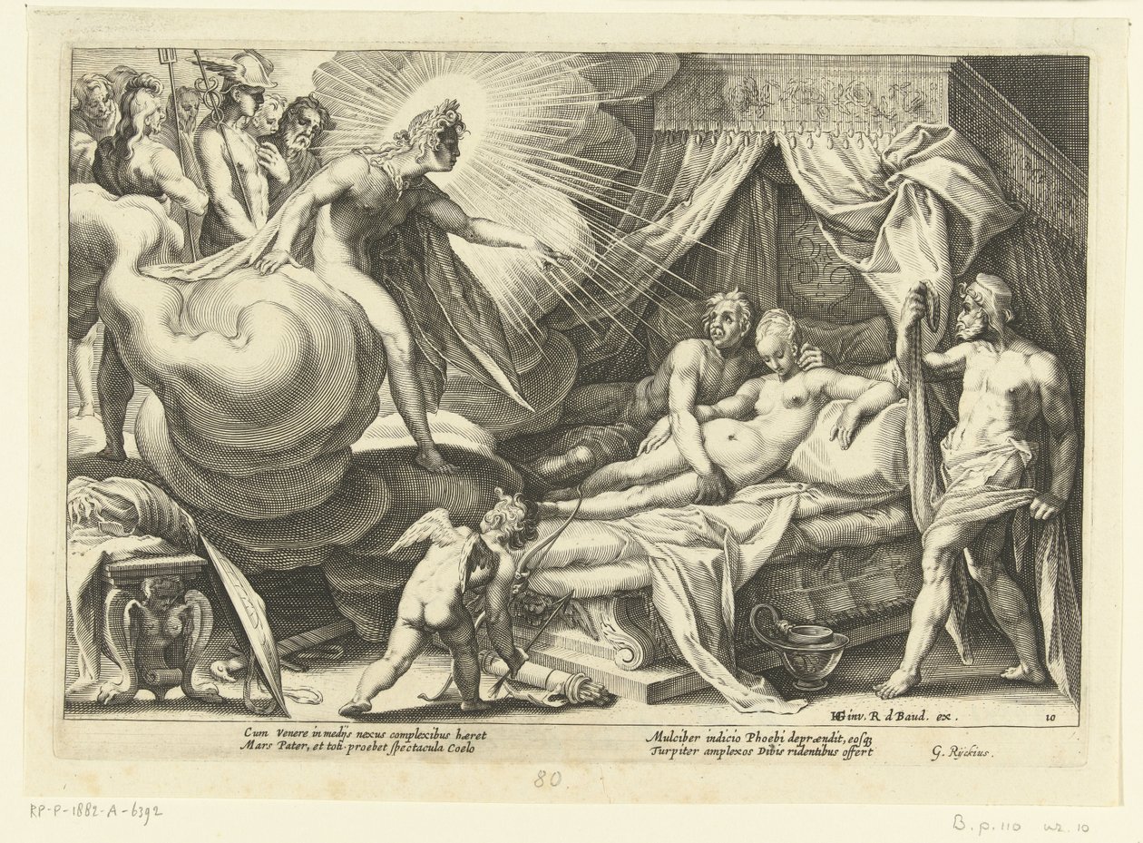 A Vénusz és a Mars az Apollo nézetéből Ovidius metamorfózisai (sorozat címe) alkotó: Hendrick Goltzius (workshop of)