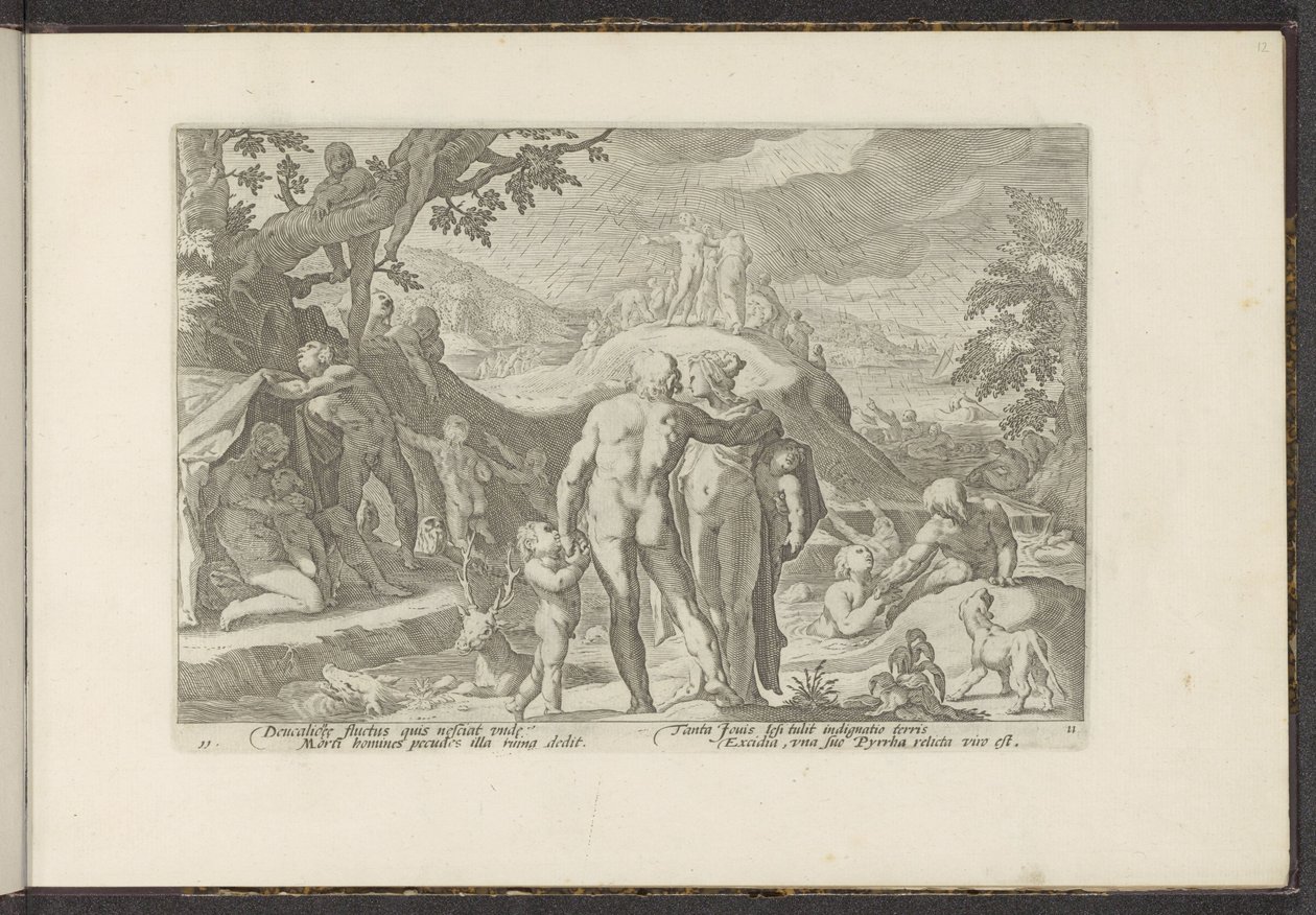 Deucalion özöne Ovidius metamorfózisai (sorozat címe) P. Ovidius Naso újraalkotásai (sorozat címe) alkotó: Hendrick Goltzius (workshop of)