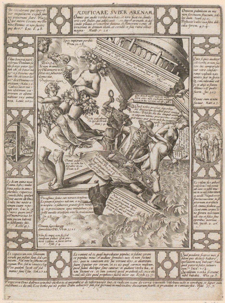 Aedificare super Arenam, a „A keresztény hit allegóriái” sorozat 7. lapja alkotó: Hendrick Goltzius