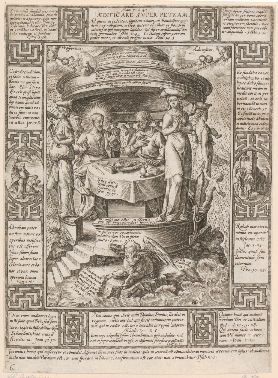 Aedificare super Petram, a „A keresztény hit allegóriái” sorozat 6. lapja alkotó: Hendrick Goltzius