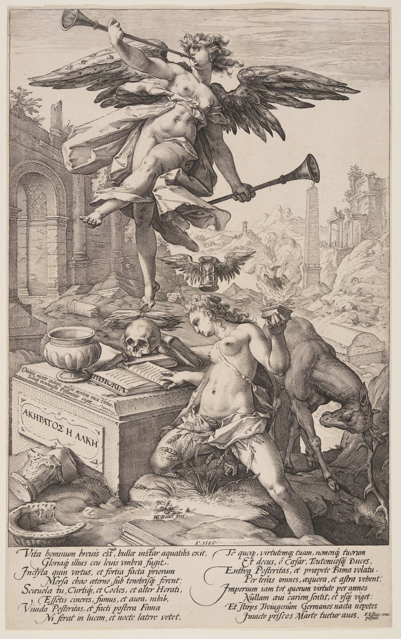 A hírnév és a történelem allegóriája, a Római hősökből alkotó: Hendrick Goltzius