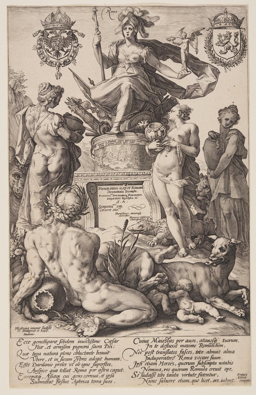 Róma allegóriája, címlap a Római hősökből alkotó: Hendrick Goltzius